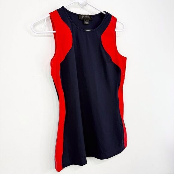 St. John Navy Blue Red Sleeveless Sport Athletic Activewear Keyhole Tank Top - Picture 2 of 11
